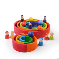 12-teiliges Großes Regenbogen-Holztier Natur-Themen-Blockset Bogenbrücke Frühes Lernpuzzle Spielzeug für Bausteine