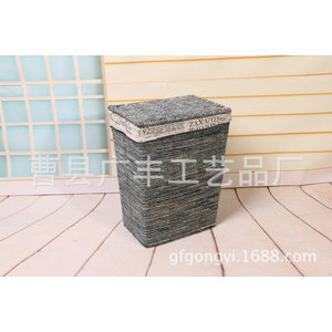 Panier à linge carré en osier avec couvercle gris clair pour buanderie, rangement de vêtements, type sur pied GF 02 - Product Image 2