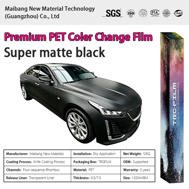 Self-adhesive Ultra-matte Black Car Wrap Vinyl   Satin Finish, Air-release, Color Change Automotive Film.