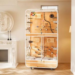 Gabbia per Uccelli da Interno di Lusso Stile Villa in Legno e Acciaio Inossidabile, Grande Gabbia per Pappagalli e Allevamento - Product Image 3