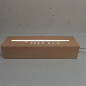 Vente chaude hêtre USB rectangulaire veilleuse en bois led bases lumineuses pour acrylique