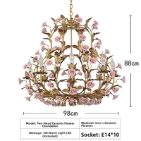 Lustre vintage français en forme de rose, en métal et acier, avec LED, pour hôtel, salon, chambre, boutique