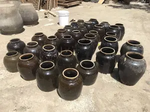 Macetas de cerámica para decoración de jardín, color negro brillante, antiguo, Chino