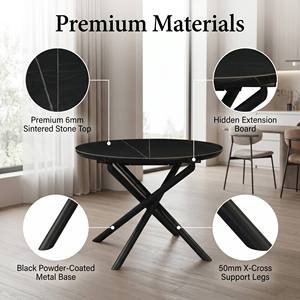 <span class=keywords><strong>Table</strong></span> à <span class=keywords><strong>manger</strong></span> extensible <span class=keywords><strong>de</strong></span> luxe <span class=keywords><strong>avec</strong></span> plateau en pierre frittée, extension à feuilles escamotables et base en métal robuste, directement <span class=keywords><strong>de</strong></span> l'usine - Product Image 5