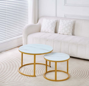 Modern Marble Top Coffee <strong>Table</strong> Simple White Metal Stone Gold Luxury <strong>Nesting</strong> <strong>Center</strong> <strong>Table</strong> Set Living Room Kitchen Home - Product Image 2