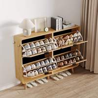 ANTBOX Meuble à chaussures moderne pliable à 10 niveaux pour hôtel, portes magnétiques transparentes et montage facile, rangement en bois empilable pour 40 paires