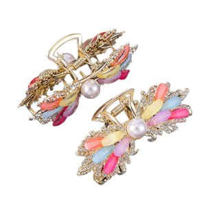 Pince à cheveux pour femmes, taille moyenne, en alliage de zinc, accessoire pour coiffure mi-attachée, design fleur de perle, usage quotidien - Product Image 5