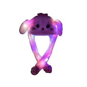 Kawaii LED 소녀 재미있는 봉제 토끼 귀 모자 장난감 LED 빛 움직이는 귀와 어두운 박제 동물 장난감