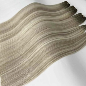 <span class=keywords><strong>Extensiones</strong></span> de Cabello Humano Virgen, <span class=keywords><strong>Extensiones</strong></span> de Pelo Rubio Ceniza, Raíces Oscuras, <span class=keywords><strong>Balayage</strong></span>, Máquina de Resaltado Gris, Doble Trama - Product Image 3