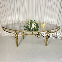 Centre de table de mariage moderne en verre miroir serpentin blanc et or en acier inoxydable, avec cristaux, pour repas en extérieur, hôtel éco-responsable