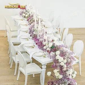 เฟอร์นิเจอร์โลหะสีขาวกรอบเหล็กครึ่งวงกลม Mdf โต๊ะรับประทานอาหารสำหรับงานแต่งงานและงาน