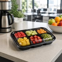 Barquette à fruits transparente en PET avec couvercle à clipser, 6 compartiments, jetable, pour fruits frais coupés, plateau de fête, qualité alimentaire, vente en gros