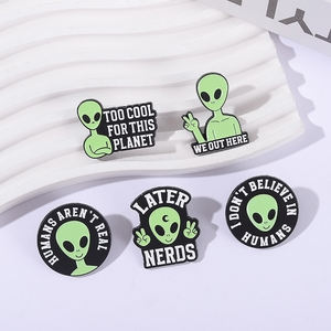 Sming Pins I Do Not Believe in Humans Pin de esmalte <span class=keywords><strong>ET</strong></span> Aliens Quotes Too Cool for This Planet Broches Insignia de solapa Regalos de joyería - Product Image 1