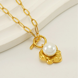 Zogxin Pearl Necklace Gold Plated Flower Pendant Clavicle Chain For Women Everyday Wear - Product Image 2
