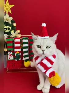 الحيوانات الأليفة مهرجان عيد الميلاد وشاح مخطط الأحمر والأخضر قماش محبوك دائم قابل للتعديل دافئ دمية دب تصميم للكلاب والقطط - Product Image 2