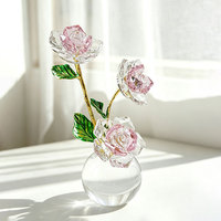 Ornement de fleur de rose en cristal, figurine faite à la main, décoration florale rose de luxe, décoration de bureau, cadeau de mariage, décoration de festival, boîte en papier