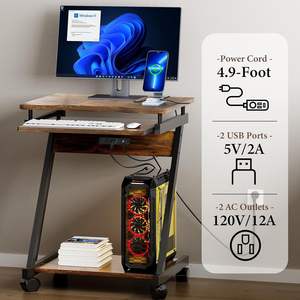 Escritorio compacto en forma de Z para oficina en casa con toma de corriente Estación de trabajo de computadora pequeña para estudio en casa con ruedas de bandeja para teclado - Product Image 5