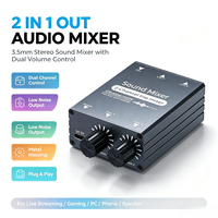 Mélangeur audio stéréo 2 canaux - Mini-mélangeurs audio 3,5 mm avec double bouton de contrôle du volume, faible bruit, petit commutateur audio 2 entrées 1 sortie