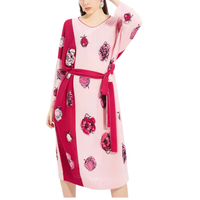 Vestido Floral Modesto Personalizado OEM y ODM, Vestido de Punto Jacquard de Manga Larga, Suéteres con Cuello en V, Ropa de Mujer, Suéter de Punto, Cárdigan