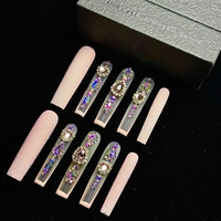 Nouveau produit lancé, transparent avec diadème en forme de cœur, diamants étincelants, ongles press-on faits à la main