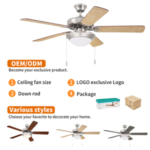 Quạt trần trong nhà hiện đại 52 inch với 5 cánh MDF, động cơ đồng AC êm ái, đèn LED, kính, bảo hành 10 năm, phòng khách - Product Image 6