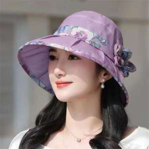 Sombrero de protección solar de verano para mujer, sombrero de ala ancha con estampado floral, transpirable, plegable, para uso al aire libre para madres - Product Image 2