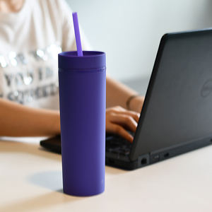 Gobelet droit à double paroi en plastique, de couleur mate, 16oz, droit, avec couvercle et paille personnalisés, bricolage, acrylique, vente en gros - Product Image 5