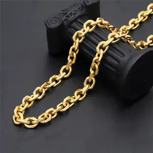 JXX简约设计45/60/70厘米时尚珠宝黄金填充链黄铜厚实古巴女性链