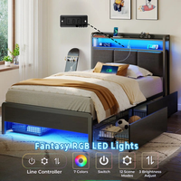 Lit plateforme rembourré de luxe moderne avec éclairage LED, 4 tiroirs avec grand espace de rangement pour un assemblage facile