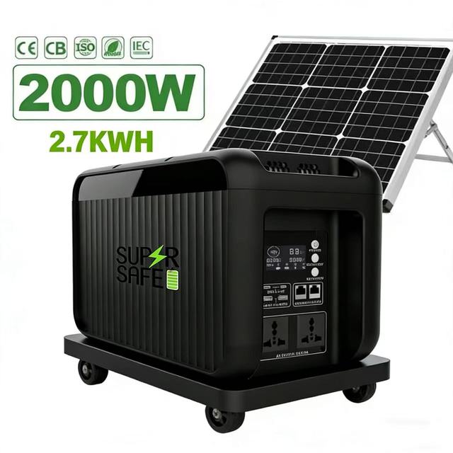 2000W 2.7kWh LiFePO4 Battery Stackable Solar Portable Power Station with IP65 Protection Hybrid Grid CAN Communication 24V