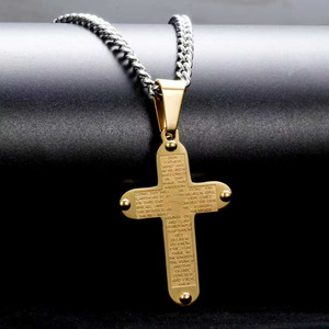 Collier en acier inoxydable avec pendentif croix 39 mm gravé Prière du Seigneur, couleur or et argent, bijou à porter au quotidien, cadeau - Product Image 3