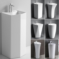Lavabo sur pied autoportant en céramique blanche Lavabo de salle de bain sur pied haut moderne Lavabo de salle de bain sur pied