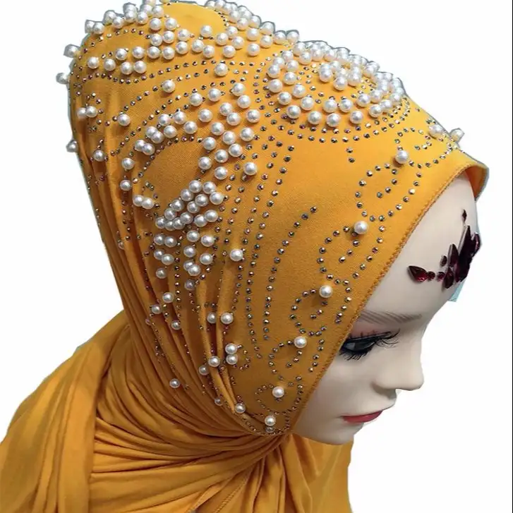 Écharpe Hijab pour femme musulmane, soutien-gorge en perles, collection 2019