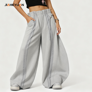 Pantalons de survêtement pour femmes en gros, personnalisés, lourds, style streetwear, avec cordon de serrage, amples, tendance, taille cintrée, jambes larges - Product Image 1