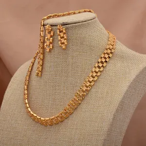 African 24k Gold Color Jewelry Sets For Lady Wedding Ethiopia Bridal Necklace Earrings Ring Jewelry Accessory Gifts