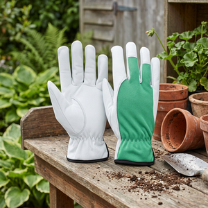 Guantes de Seguridad de Cuero PU Blanco y Verde con Puntas Antideslizantes y Muñequera Elástica para Uso General - Product Image 3
