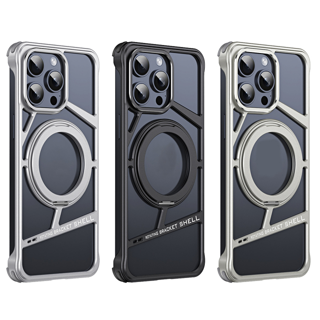 Luxury Design Aluminum Frameless Bumper Cases for Iphone 16 15 14 13 Pro Max Anti-Scratch Magnetic Ring Holder Phone Case