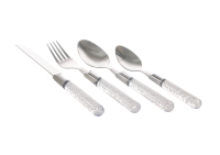 Couverts en acier inoxydable, poignée en plastique transparent écologique, couteau à steak, fourchette à dîner, cuillère, maison, restaurant, traiteur, fête