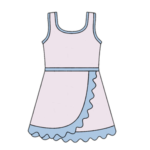 Robe pour petite fille GSD4147, style boutique, violette unie avec bordure jaune, sans manches, style athlétique, à volants. - Product Image 6