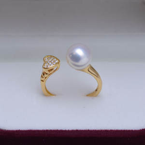 Bague en perle d'eau douce ronde de 8-9 mm pour femmes, argent S925, style élégant en forme de cœur, style amour, avec ajustement réglable, lumière intense, faibles défauts - Product Image 2