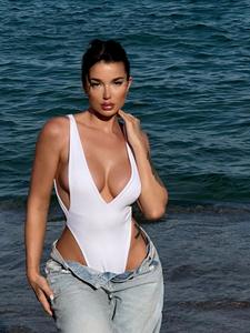 Luxe chine <span class=keywords><strong>Bikini</strong></span> nuit décolleté en V petit blanc Sexy Monokini <span class=keywords><strong>sans</strong></span> rembourrage une pièce maillots de bain pour les femmes - Product Image 5