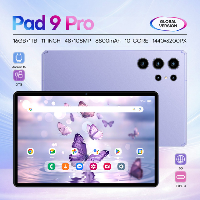 High Quality 11-inch Pad 9 Pro Tablet PC MTK Octa Core Processor 16GB+1TB Storage Face Recognition Unlock Android 15 System