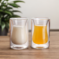 Tasse en verre soufflé à la main double paroi, 120 ml, en borosilicate transparent, résistante à la chaleur, anti-fuite, pour lait, écologique