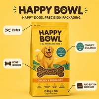 Sachet de nourriture pour chien personnalisé OEM avec fenêtre transparente, fermeture éclair refermable, fond plat, jaune, en PET AL PE, pour marque familiale, 1kg 2.2kg 5kg