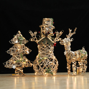 Décoration de Noël en fer doré champagne, bonhomme de neige, renne, avec lumière LED, corde en chanvre scintillante, ornement de table pour les fêtes - Product Image 1