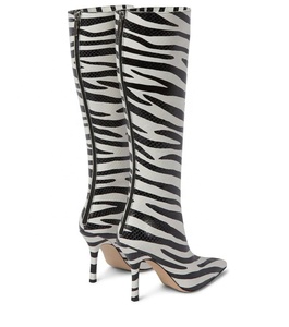 Cute Zebra Print Pointy Toe Women Long Thin High Heels Knee High Boots for Women Fashion Back Zipper <b>Shoes</b> - Product Image 4