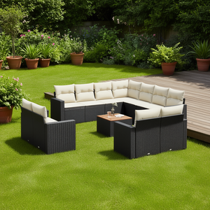 Black And Cream Garden <b>Sofa</b> <b>Set</b> With Cushions UV Resistant PE Rattan Outdoor Furniture Contemporary Design Waterproof - Product Image 2