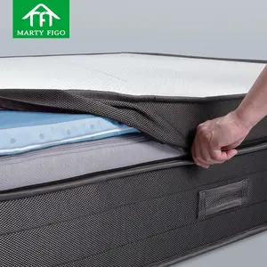 制造可调节硬度欧洲顶床床垫盒装竹矫形天然乳胶5区口袋弹簧床垫