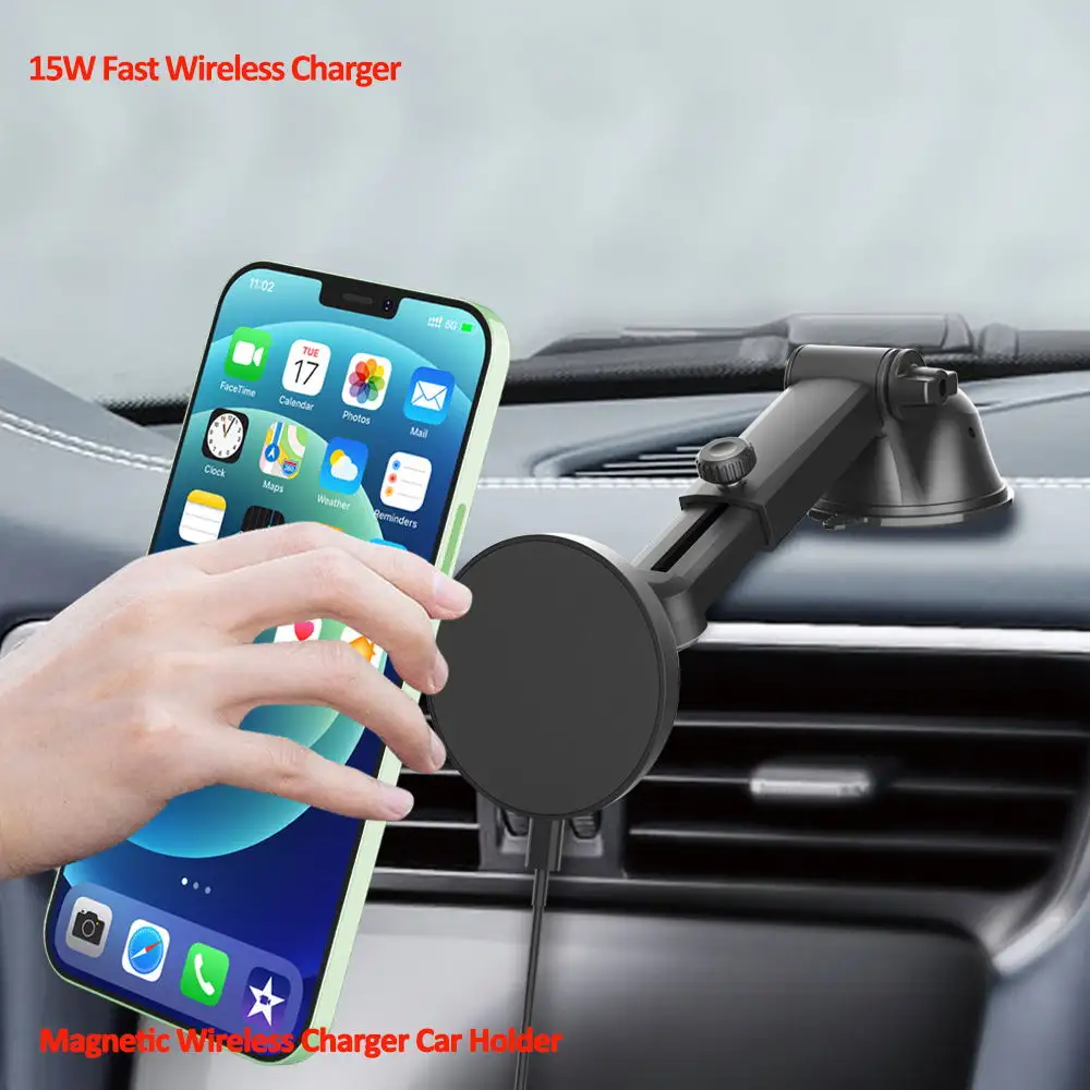 Mobile Phone Accessories Magnetic Car Dashboard 15W Wireless Charger Car Phone Holder for Iphone 14