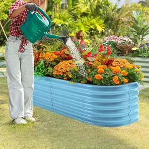 8 In 1 Outdoor Metal Galvanized Raised Garden Bed Modular Planter Box Flower Corrugated Steel Pot
